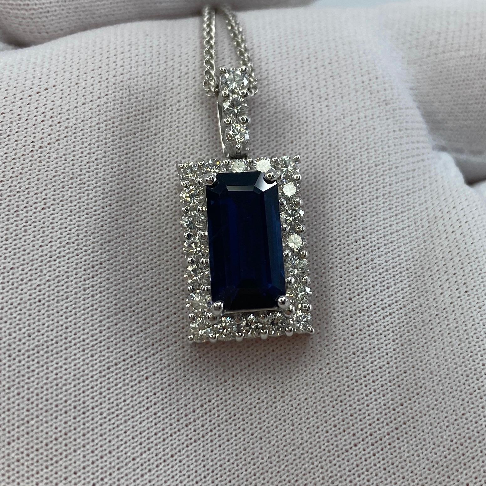 4.65ct Fine Royal Blue Emerald Cut Sapphire & Diamond Rectangle Platinum Pendant For Sale 9