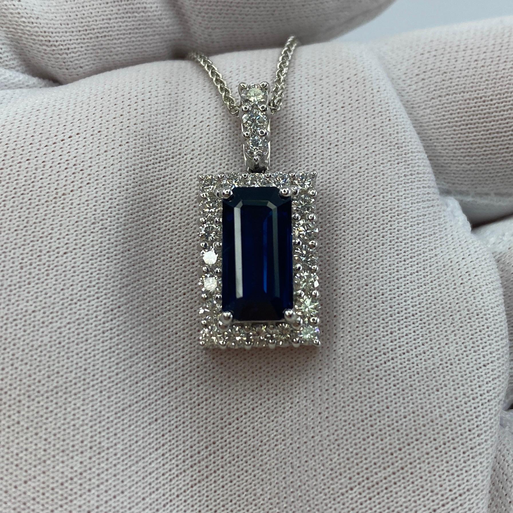 4.65ct Fine Royal Blue Emerald Cut Sapphire & Diamond Rectangle Platinum Pendant For Sale 10