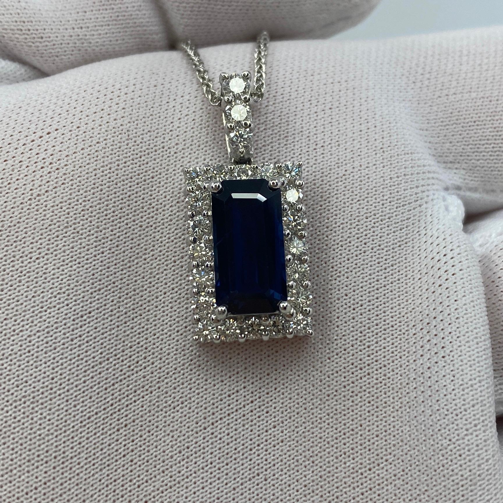 4.65ct Fine Royal Blue Emerald Cut Sapphire & Diamond Rectangle Platinum Pendant For Sale 11