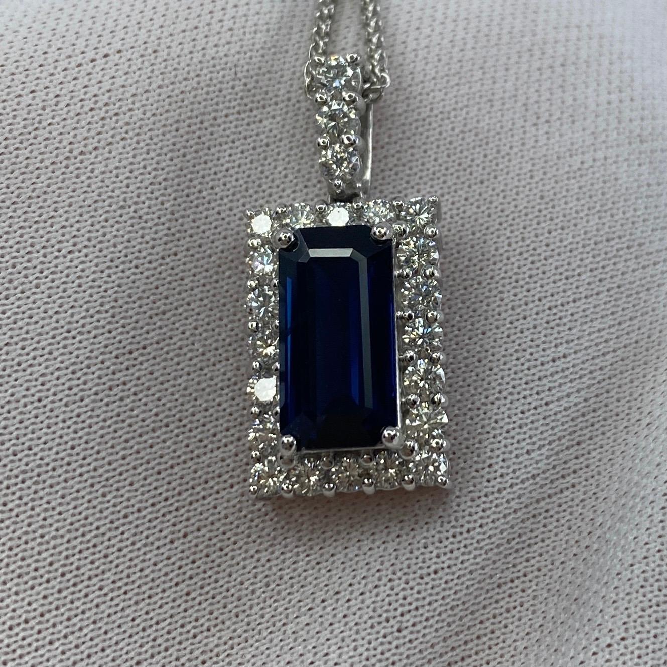 4.65 Total Carat Fine Royal Blue Sapphire & Diamond Rectangle Platinum Pendant.

3.68 Carat centre sapphire with a fine deep Royal blue colour and excellent clarity, very clean gem, especially for a sapphire of this size. Measuring 12.2x6.4mm. Also