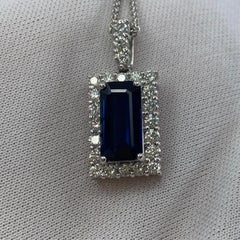 4.65ct Fine Royal Blue Emerald Cut Sapphire & Diamond Rectangle Platinum Pendant