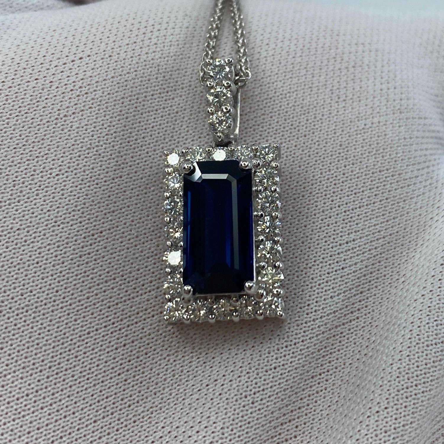 4.65ct Fine Royal Blue Emerald Cut Sapphire & Diamond Rectangle Platinum Pendant For Sale 4