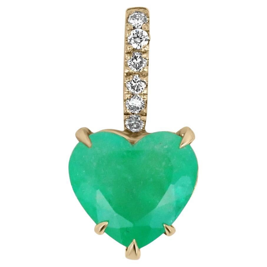 4.65tcw 18K Medium Vivid Green Heart Colombian Emerald & Diamond Bale Pendant