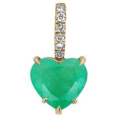 4.65tcw 18K Medium Vivid Green Heart Colombian Emerald & Diamond Bale Pendentif