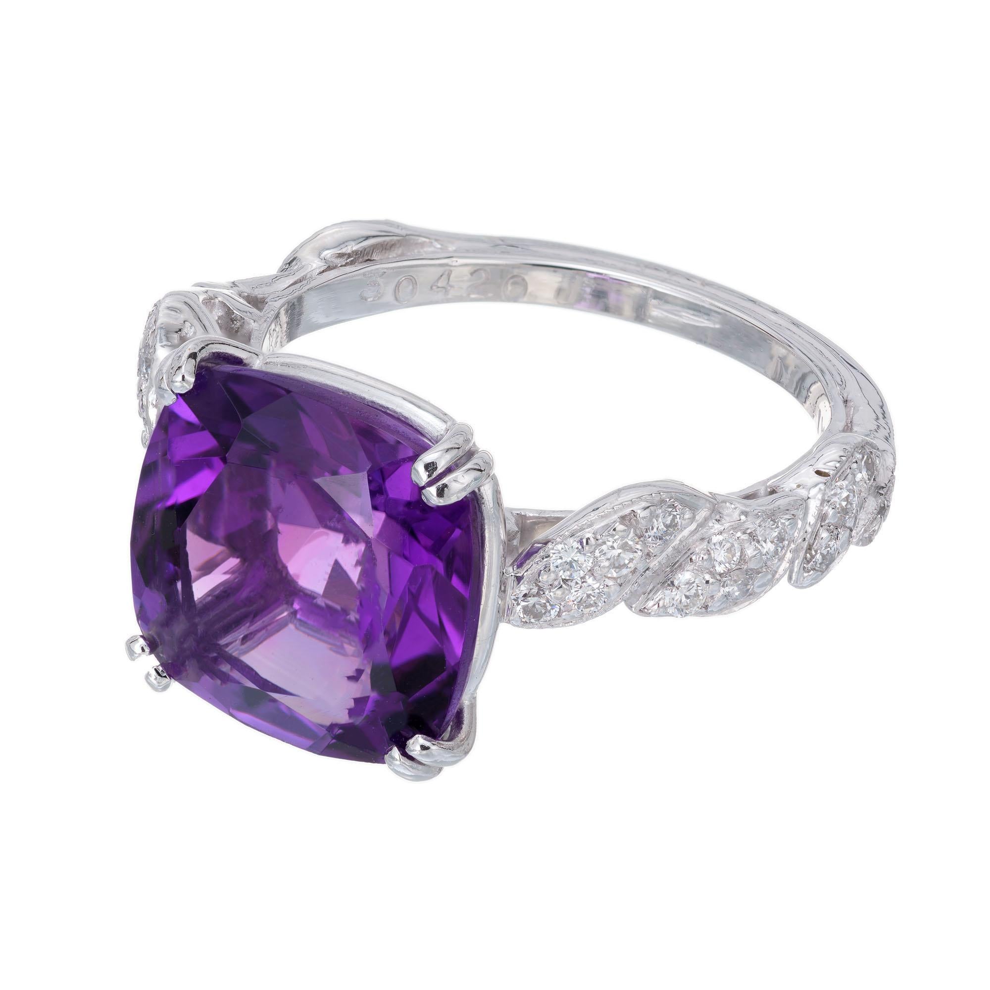 Cushion Cut 4.66 Carat Amethyst Diamond Platinum Cocktail Ring For Sale