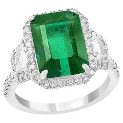 4.66 Carat Emerald Cut Emerald and Diamond Engagement Ring in Platinum