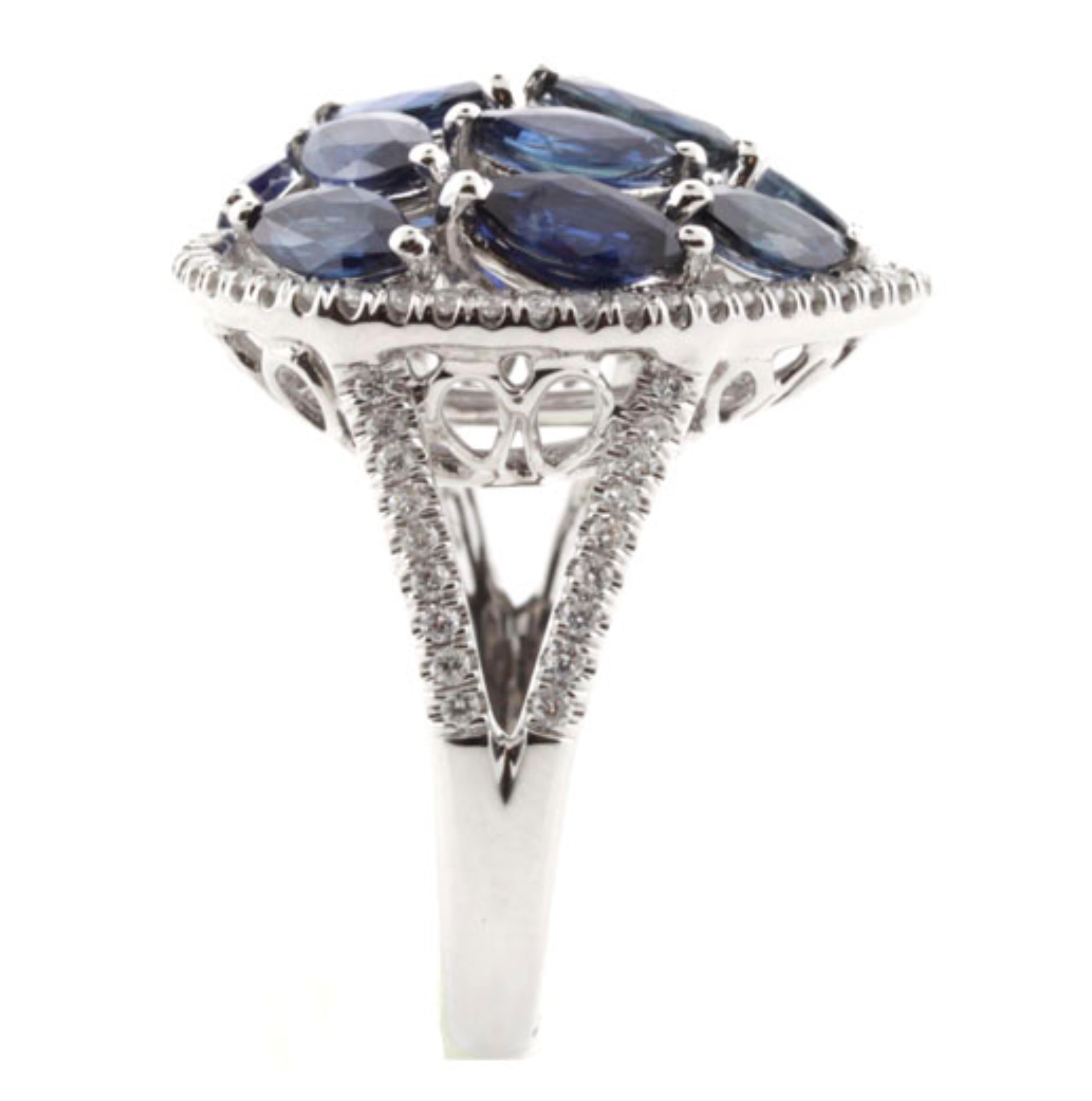 Contemporary 4.66 Carat Marquise Cut Blue Sapphire and Diamond Ring