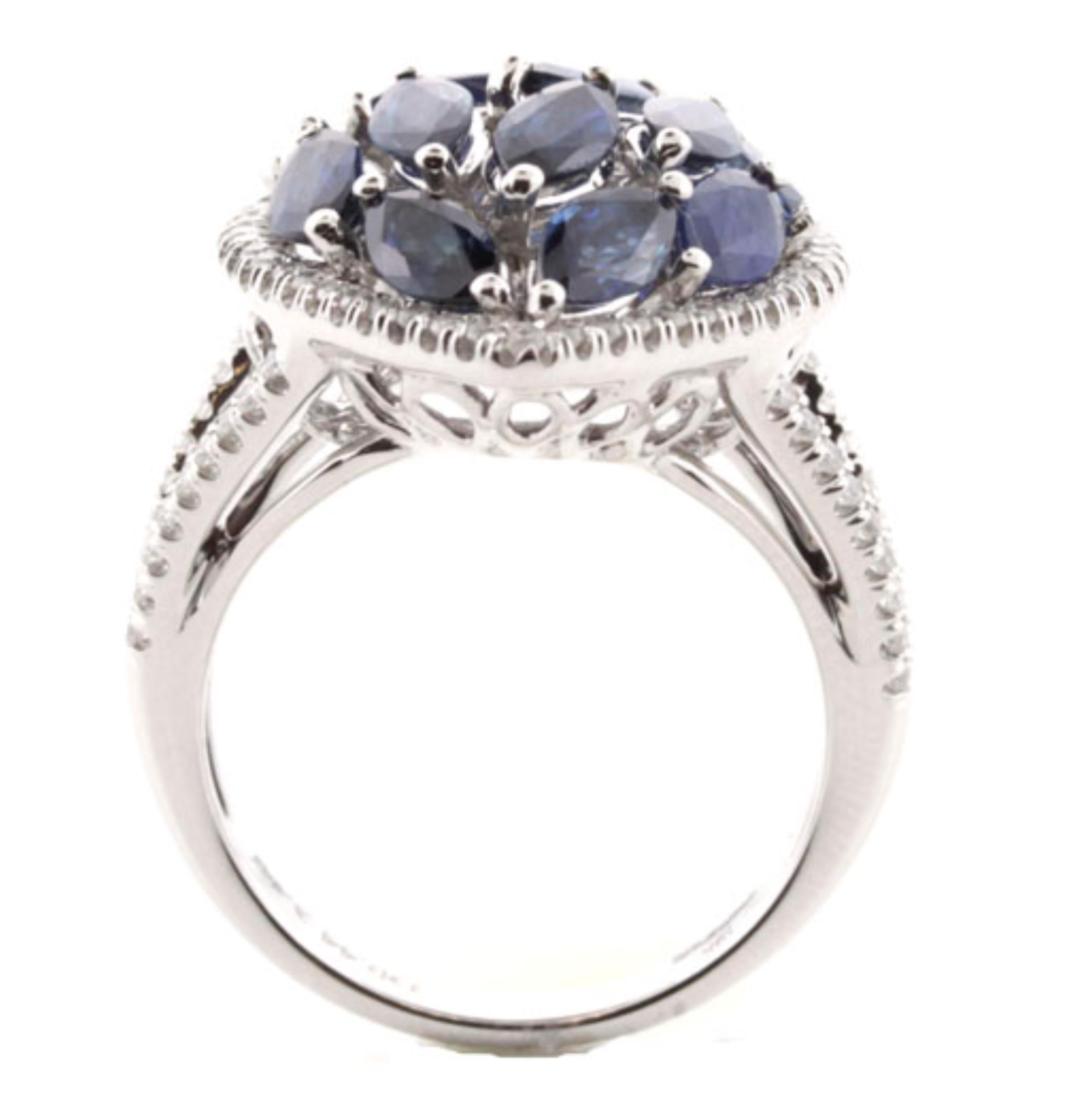 4.66 Carat Marquise Cut Blue Sapphire and Diamond Ring In New Condition In New York, NY
