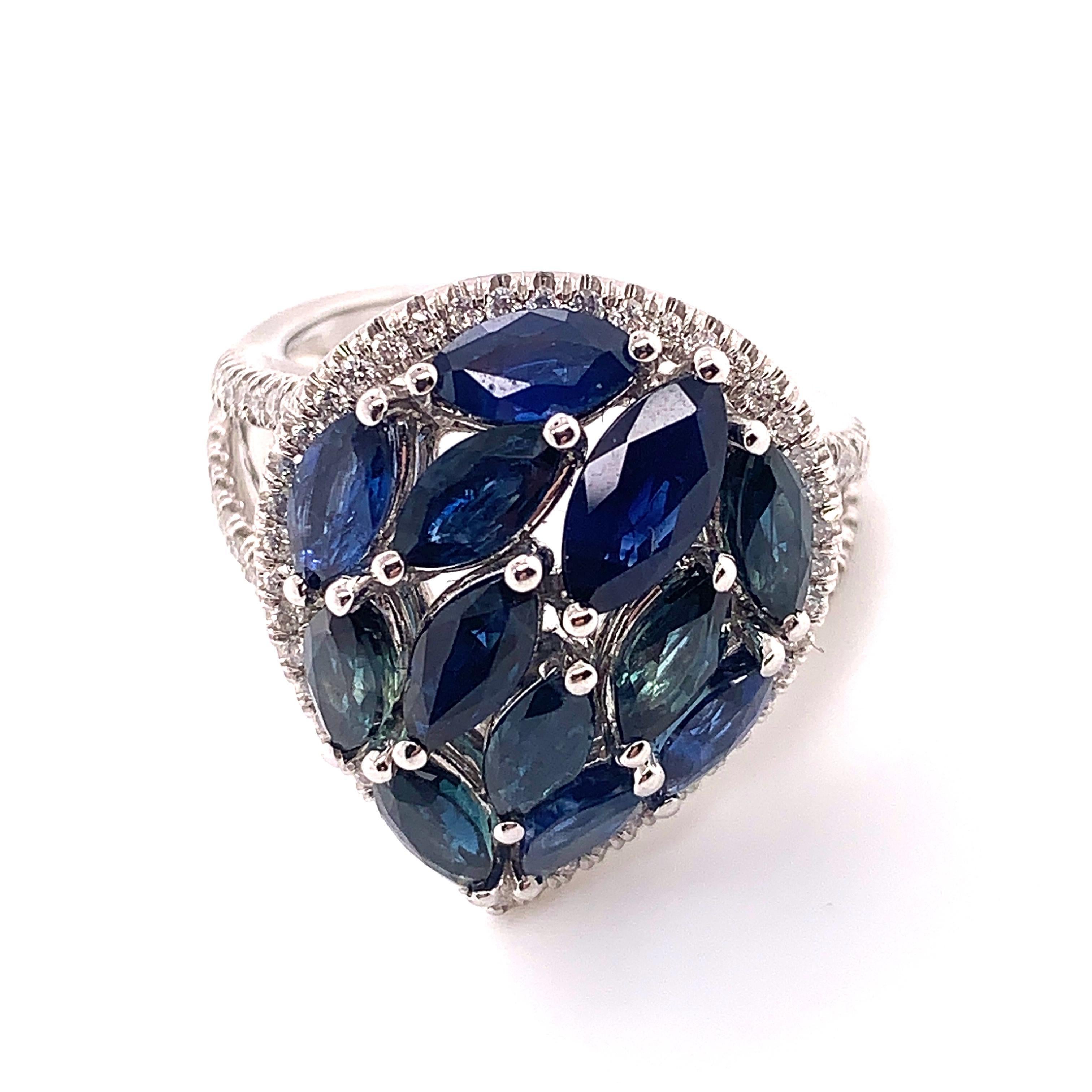 4.66 Carat Marquise Cut Blue Sapphire and Diamond Ring 2