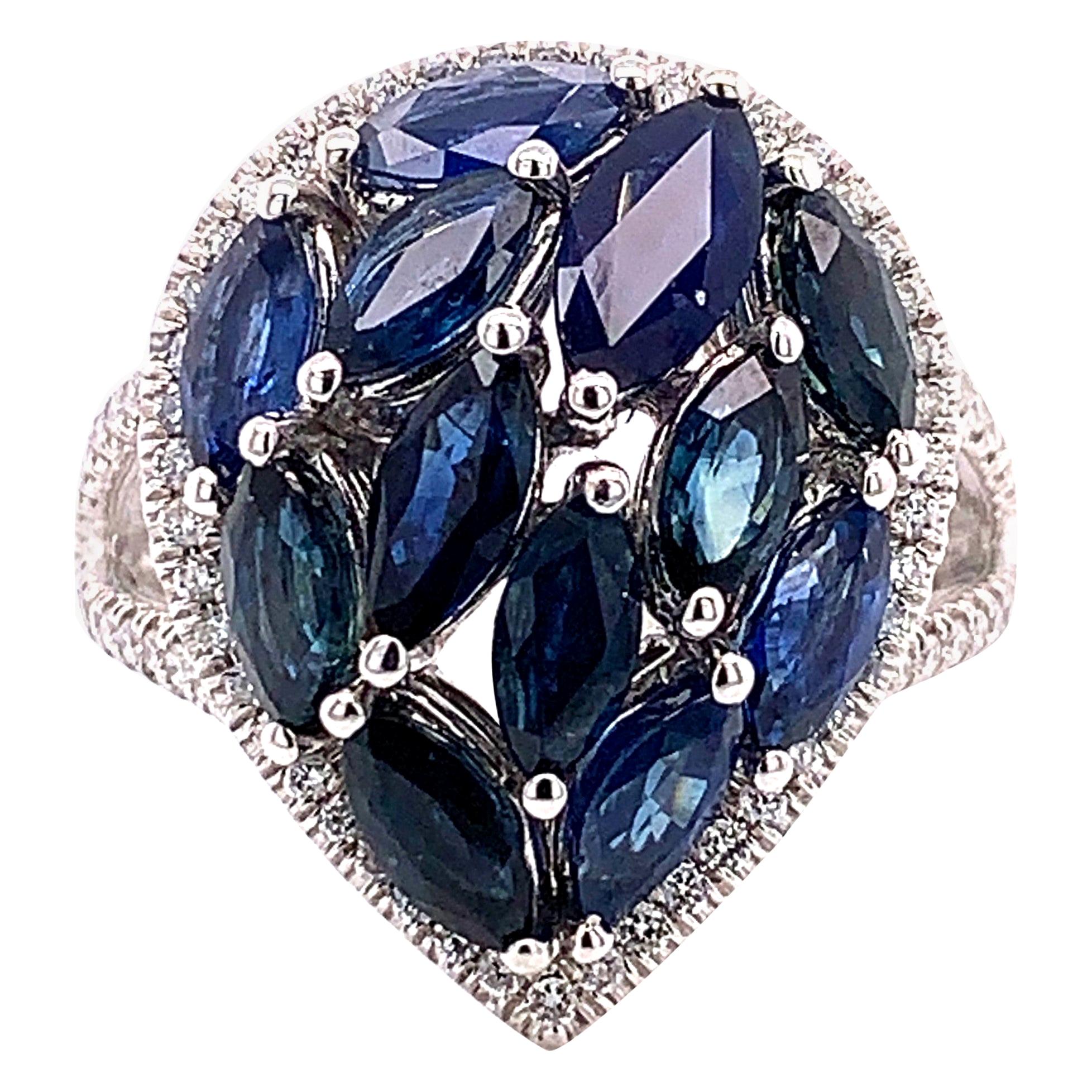 4.66 Carat Marquise Cut Blue Sapphire and Diamond Ring