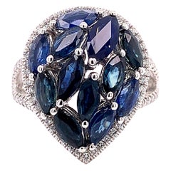 4.66 Carat Marquise Cut Blue Sapphire and Diamond Ring