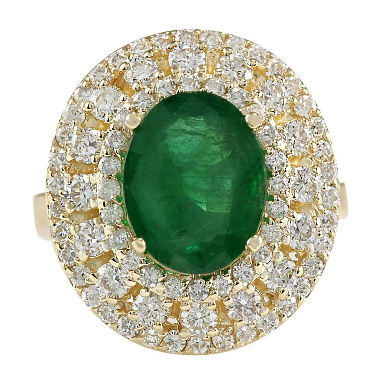 4.66 Carat Natural Emerald 18 Karat Yellow Gold Diamond Ring For Sale ...