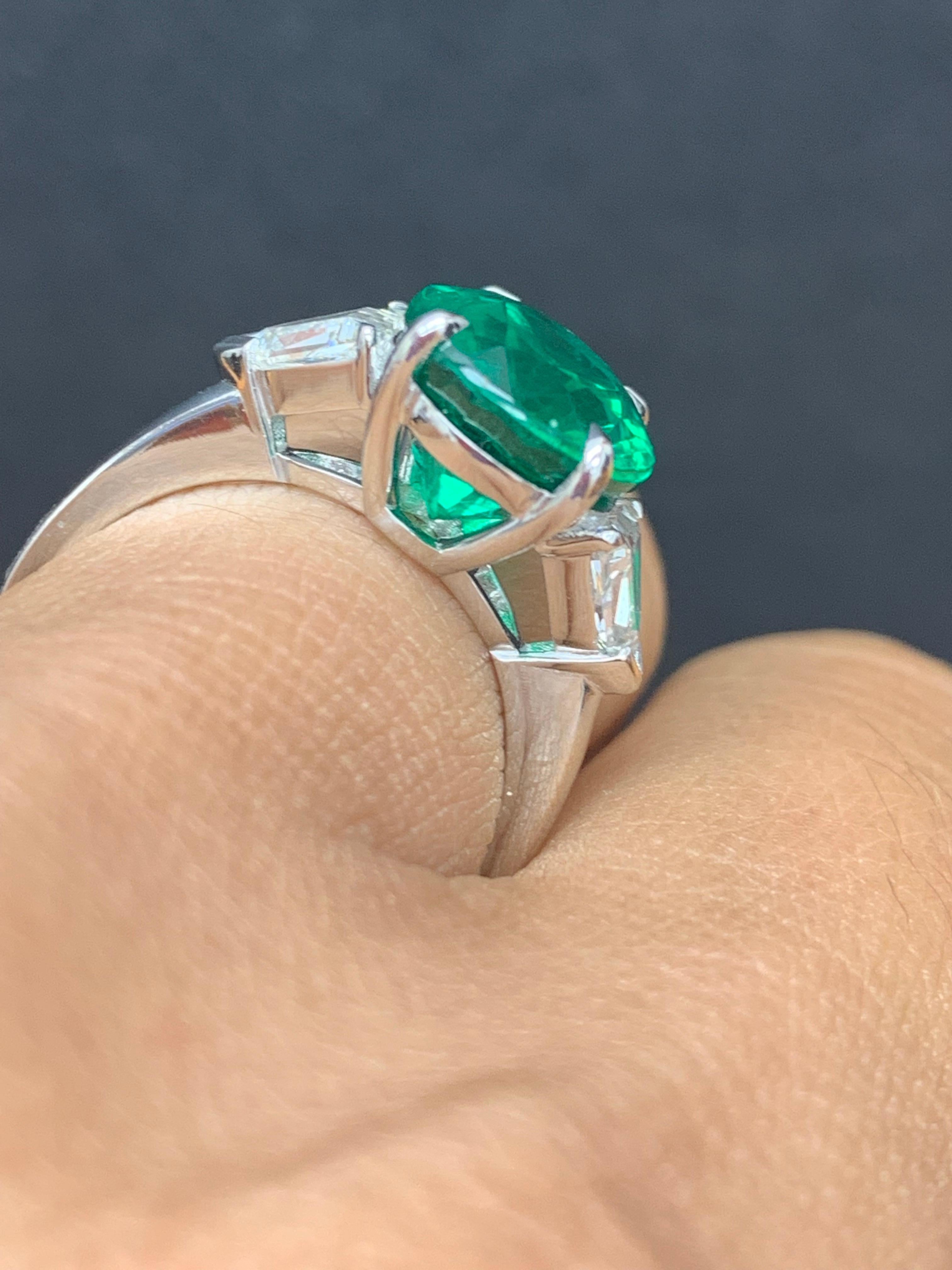 4.66 Carat Oval Cut Emerald and Diamond Engagement Ring in Platinum For Sale 10