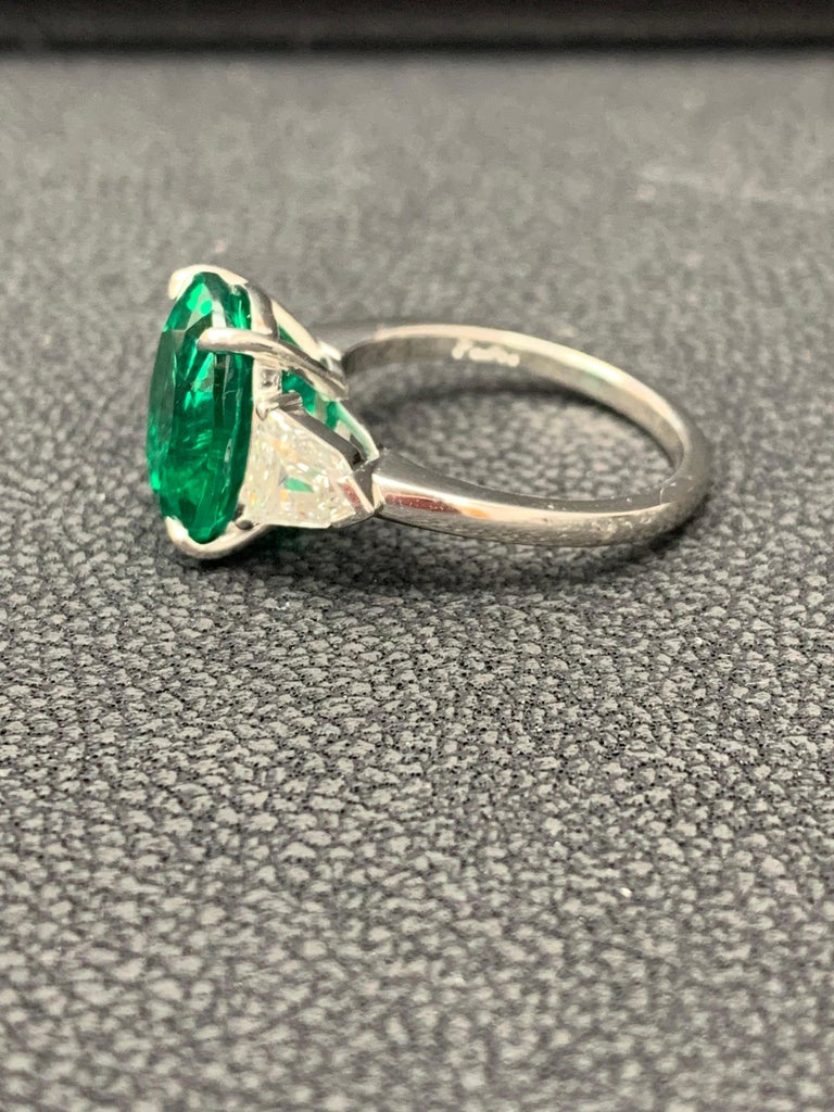 Bague En Platine Ovale Avec émeraudes Et Diamants - Taille 53, Platine 950‰