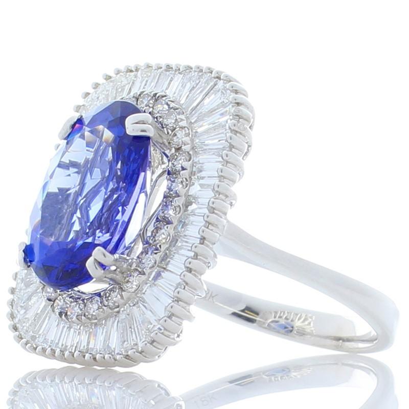 Oval Cut 4.66 Carat Oval Tanzanite and Diamond Cocktail Ring in 18 Karat White Gold