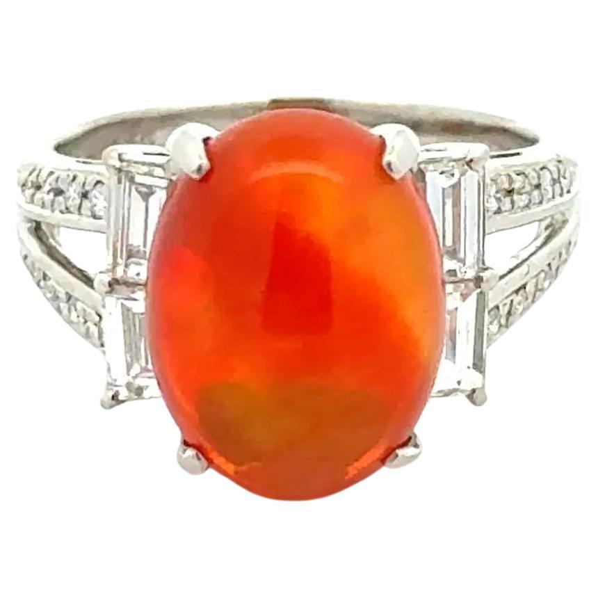 4.66 Carat Rare Mexican Opal and Diamond Platinum Cocktail Ring Fine Jewelry For Sale