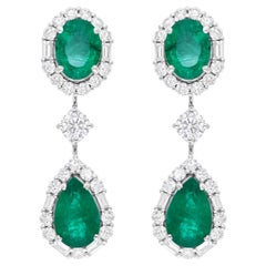 Pendants d'oreilles en or blanc 18 carats avec émeraude de Zambie de 4,66 carats et diamants de 1,73 carat SI/H