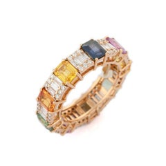 4,66 Karat Multi Saphir Diamant 18 Karat Gold Ring