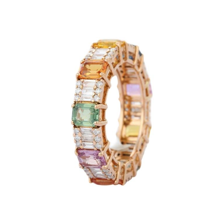 4.66 Carats Multi Sapphire Diamond 18 Karat Gold Ring For Sale