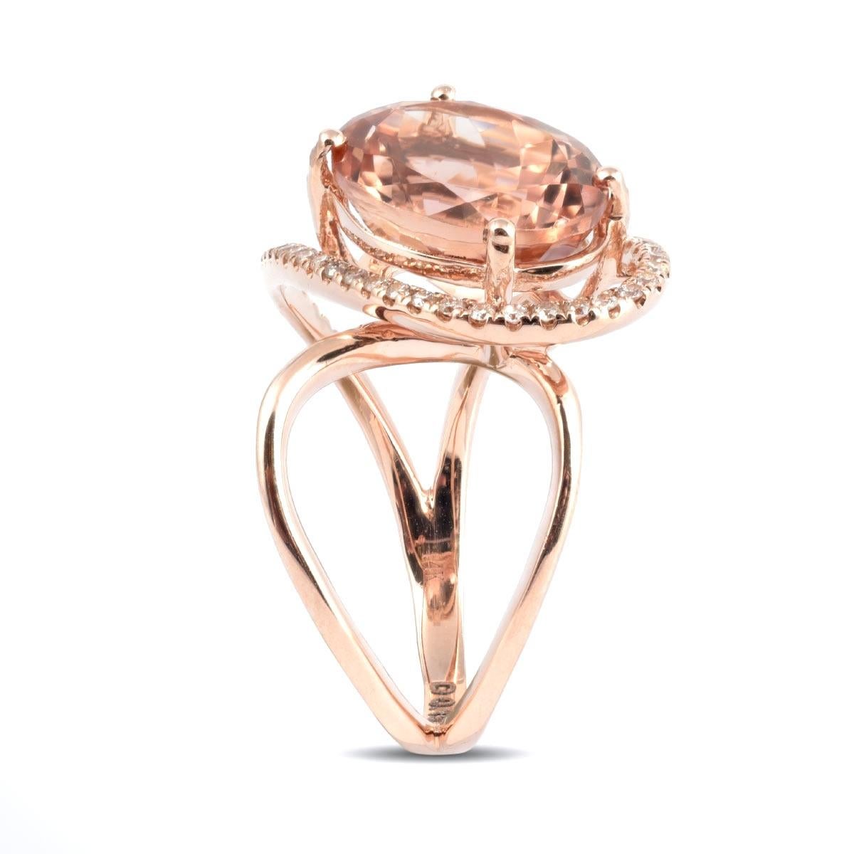 Ring aus 14 Karat Roségold mit 4,66 Karat orangefarbenem und rosafarbenem Turmalin und Diamanten (Gemischter Schliff) im Angebot