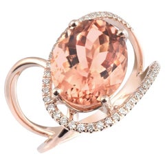 Ring aus 14 Karat Roségold mit 4,66 Karat orangefarbenem und rosafarbenem Turmalin und Diamanten
