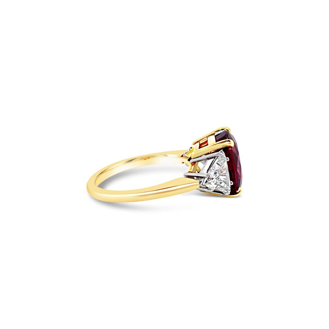 Cushion Cut 4.66 Carat Ruby and Diamond Ring in 18 Karat Yellow Gold and Platinum