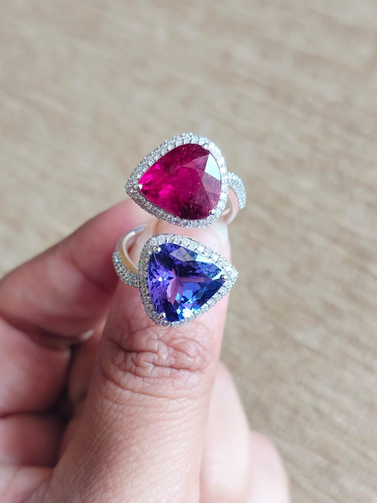 4.66 carats Tanzanite, 5.03 carats Rubellite & Diamonds Cocktail Ring In New Condition For Sale In Hong Kong, HK