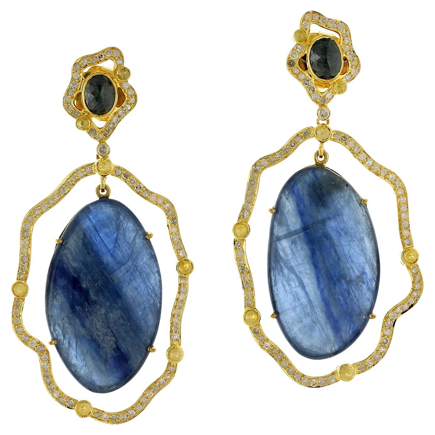 Pendants d'oreilles en or jaune 18 carats avec Kynite de 46,60 carats et diamants en vente
