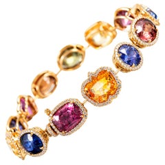 46.67 Carat Multicolored Sapphire and Diamond Bracelet