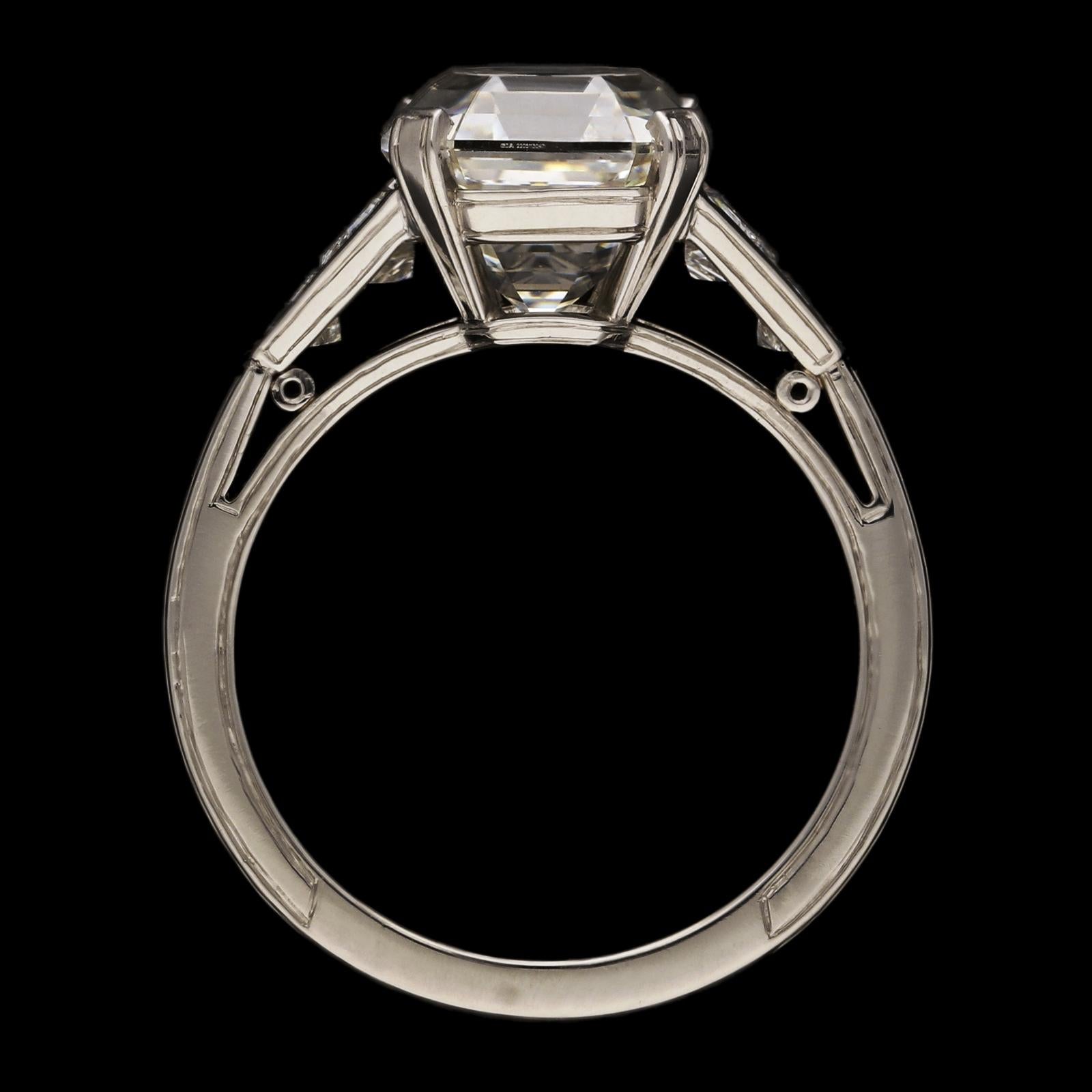Women's or Men's 4.66ct H VS2 Old Asscher Cut Diamond Ring with Trapezoid Diamonds by Hancocks