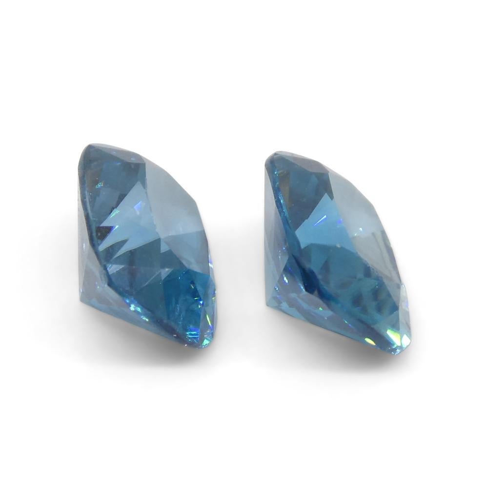 Paire de zircons bleus coussinés de 4.66ct du Cambodge, taillés en diamant en vente 7