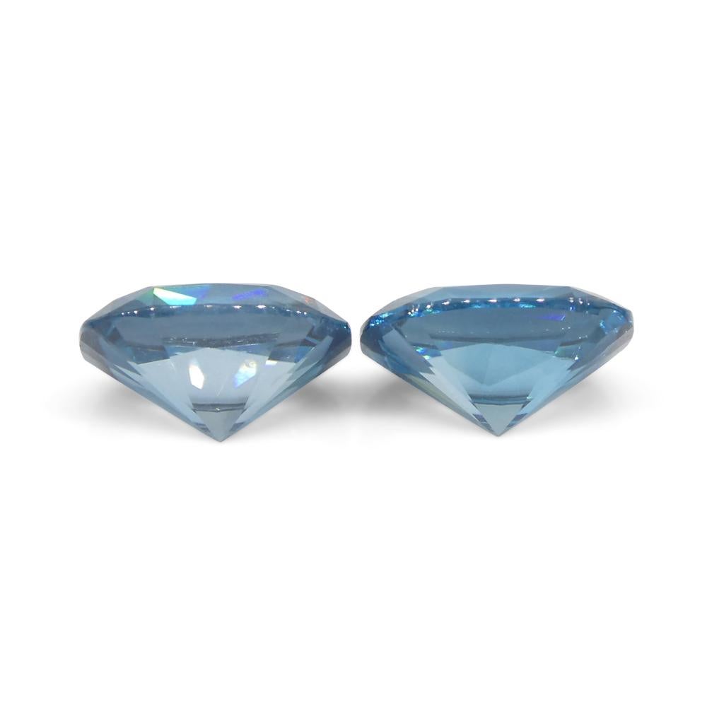 Paire de zircons bleus coussinés de 4.66ct du Cambodge, taillés en diamant en vente 8