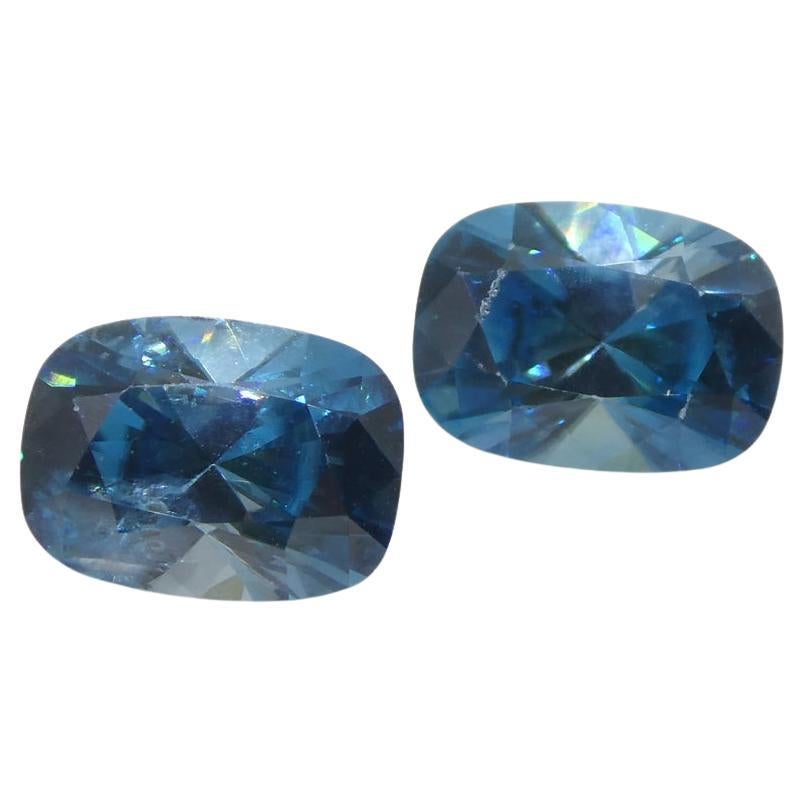 4.66ct Pair Cushion Diamond Cut Blue Zircon from Cambodia For Sale
