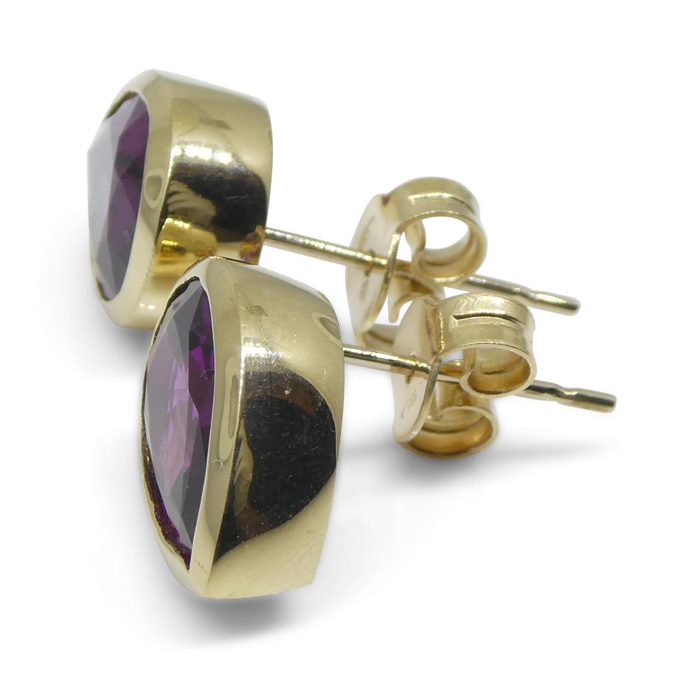 4.66ct Pear Rhodolite Garnet Stud Earrings set in 14k Yellow Gold For Sale 11