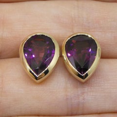4.66ct Pear Rhodolite Garnet Stud Earrings set in 14k Yellow Gold