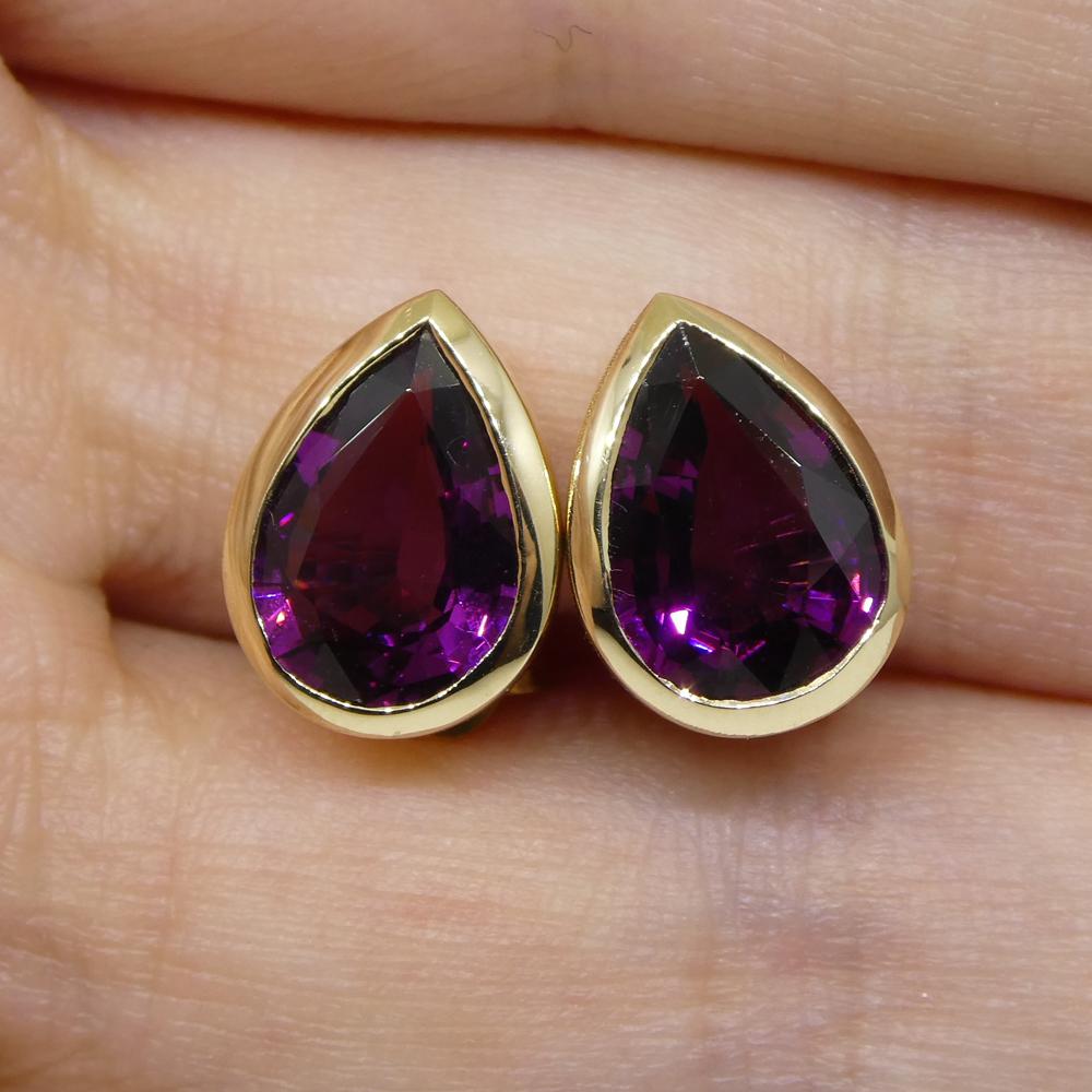 Clous d'oreilles en or jaune 14 carats avec grenat rhodolite en forme de poire de 4,66 carats en vente 15