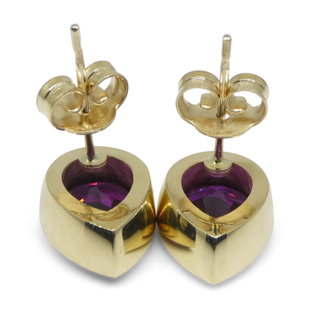 4.66ct Pear Rhodolite Garnet Stud Earrings set in 14k Yellow Gold For Sale 16