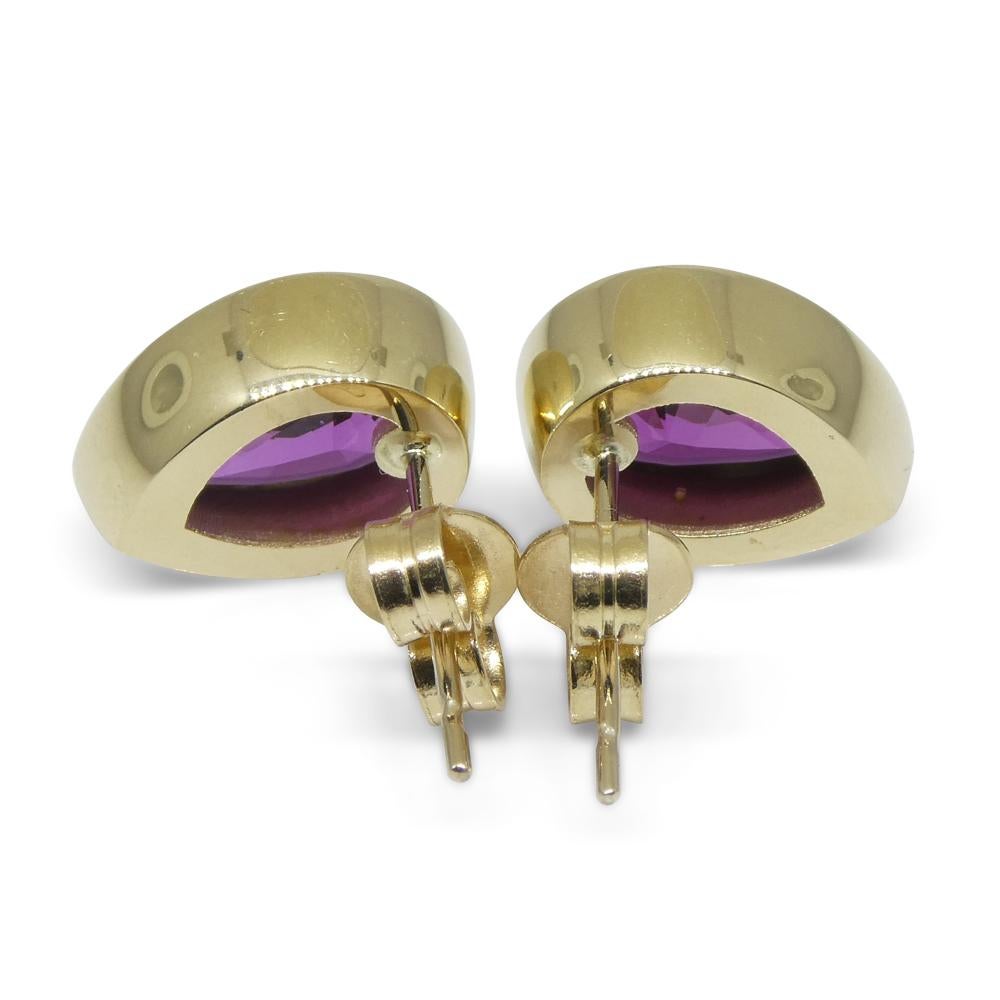 Clous d'oreilles en or jaune 14 carats avec grenat rhodolite en forme de poire de 4,66 carats en vente 23