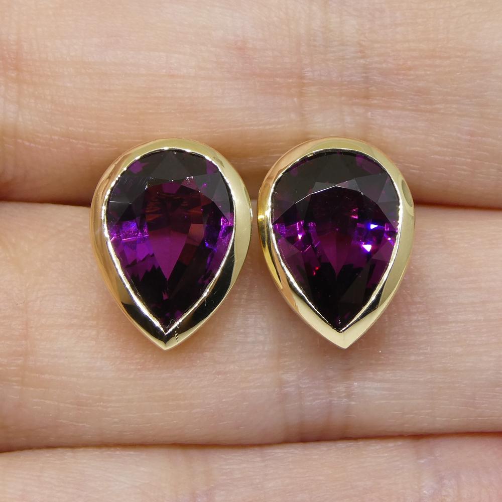 4.66ct Pear Rhodolite Garnet Stud Earrings set in 14k Yellow Gold For Sale 24