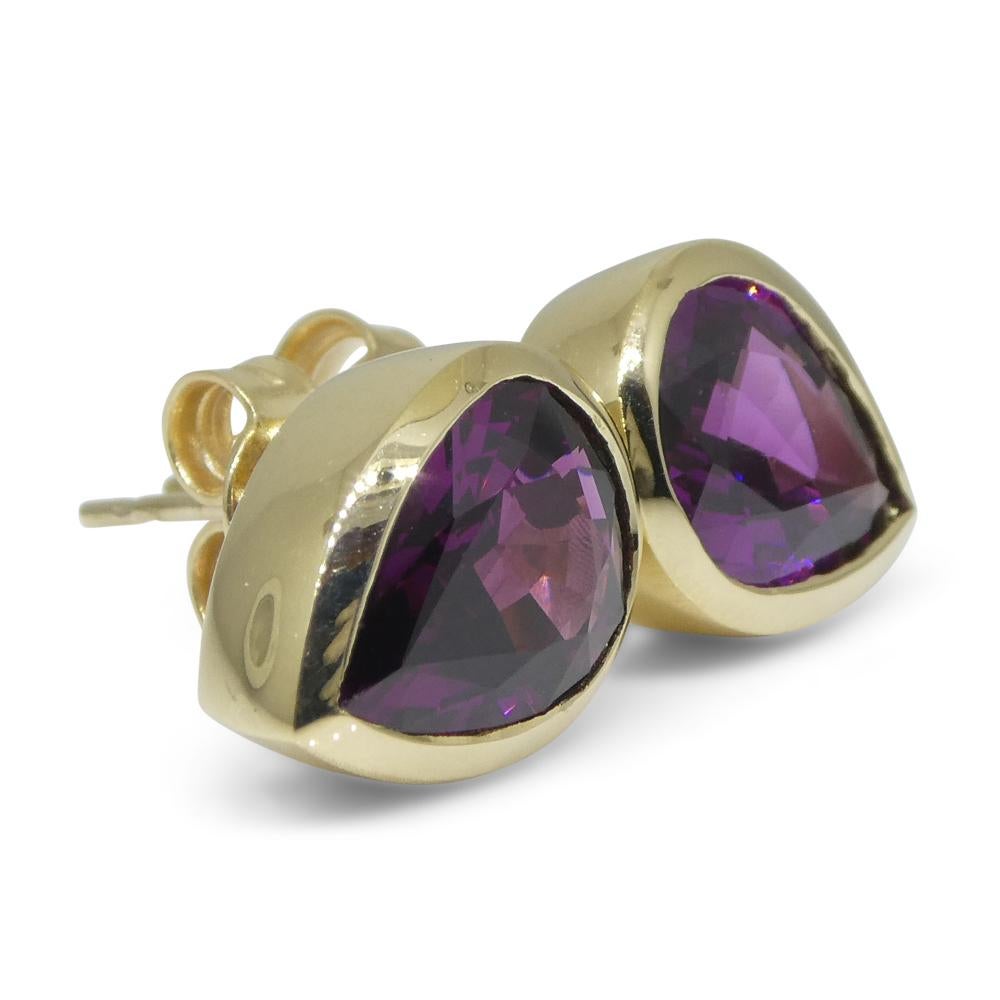 4.66ct Pear Rhodolite Garnet Stud Earrings set in 14k Yellow Gold For Sale 27