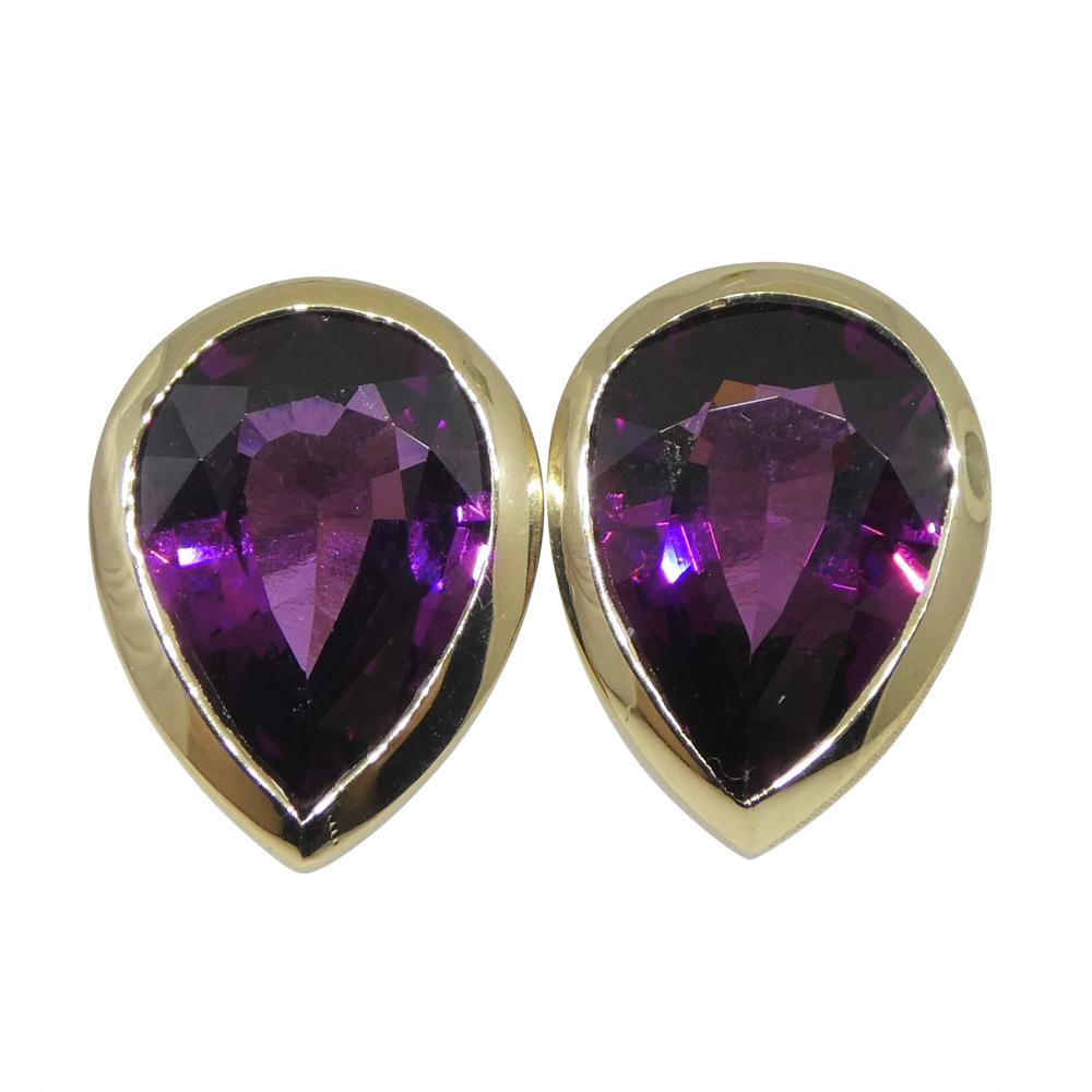 4.66ct Pear Rhodolite Garnet Stud Earrings set in 14k Yellow Gold In New Condition For Sale In Toronto, Ontario