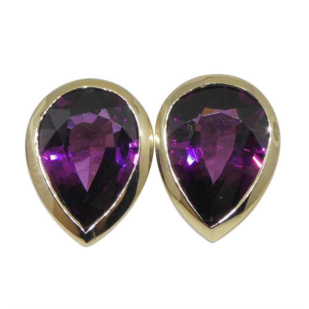 Clous d'oreilles en or jaune 14 carats avec grenat rhodolite en forme de poire de 4,66 carats Neuf - En vente à Toronto, Ontario