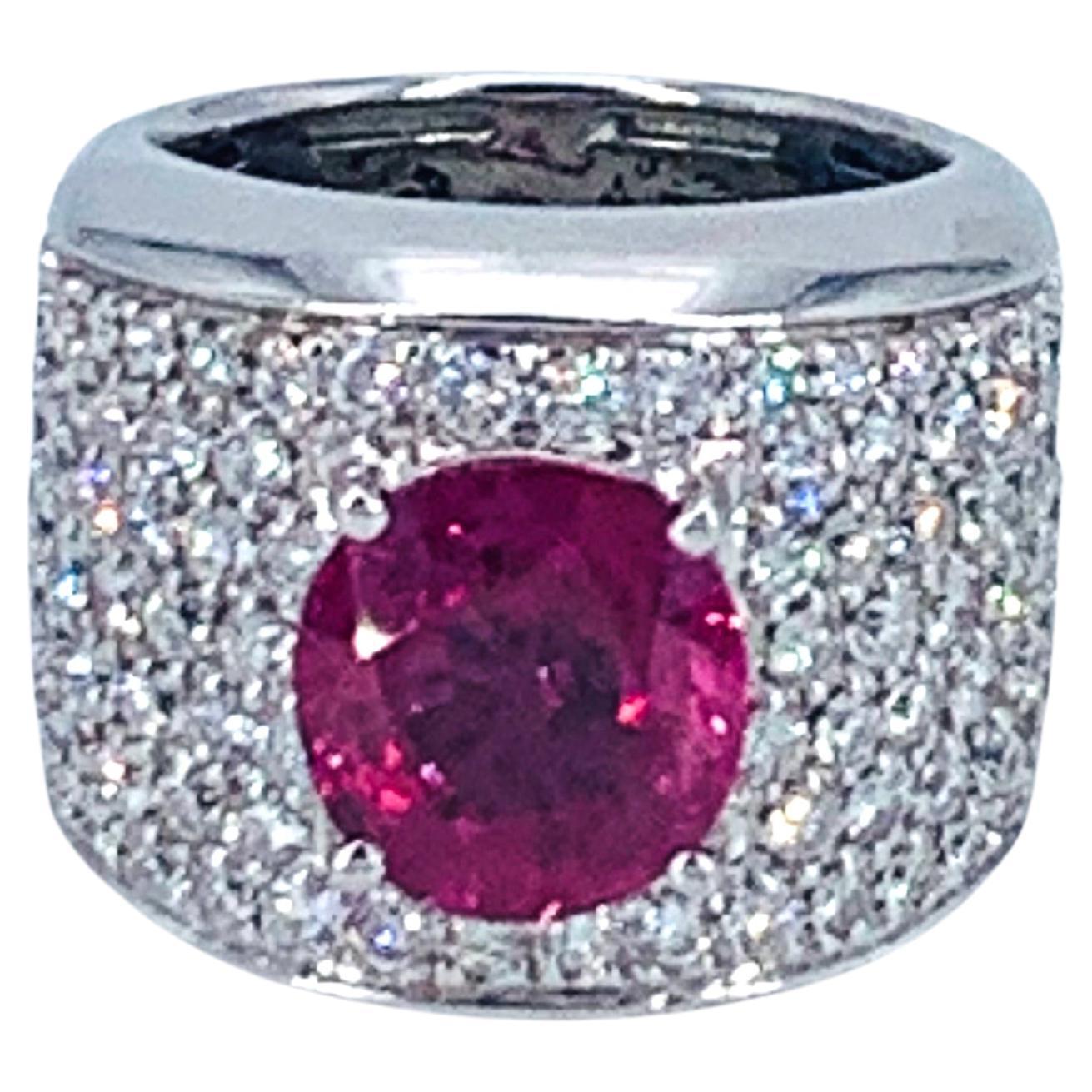 Contemporary Burma Ruby 4.67 Carat and 3.25 Carat Diamond Band Ring