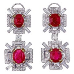 4.67 Carat Burmese Ruby No Heat And Diamond Earrings In 18 Karat White Gold
