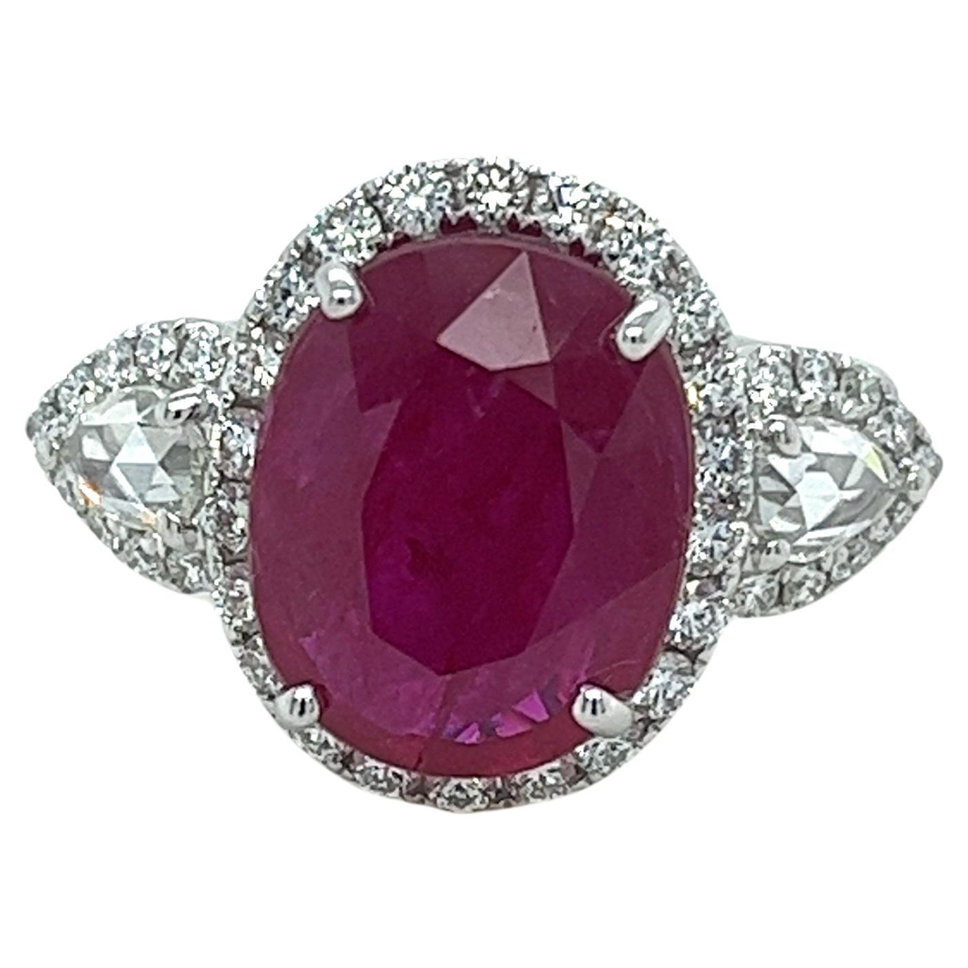 4.67 Carat Mozambique Ruby & Diamond Ring in 18 Karat White Gold For Sale