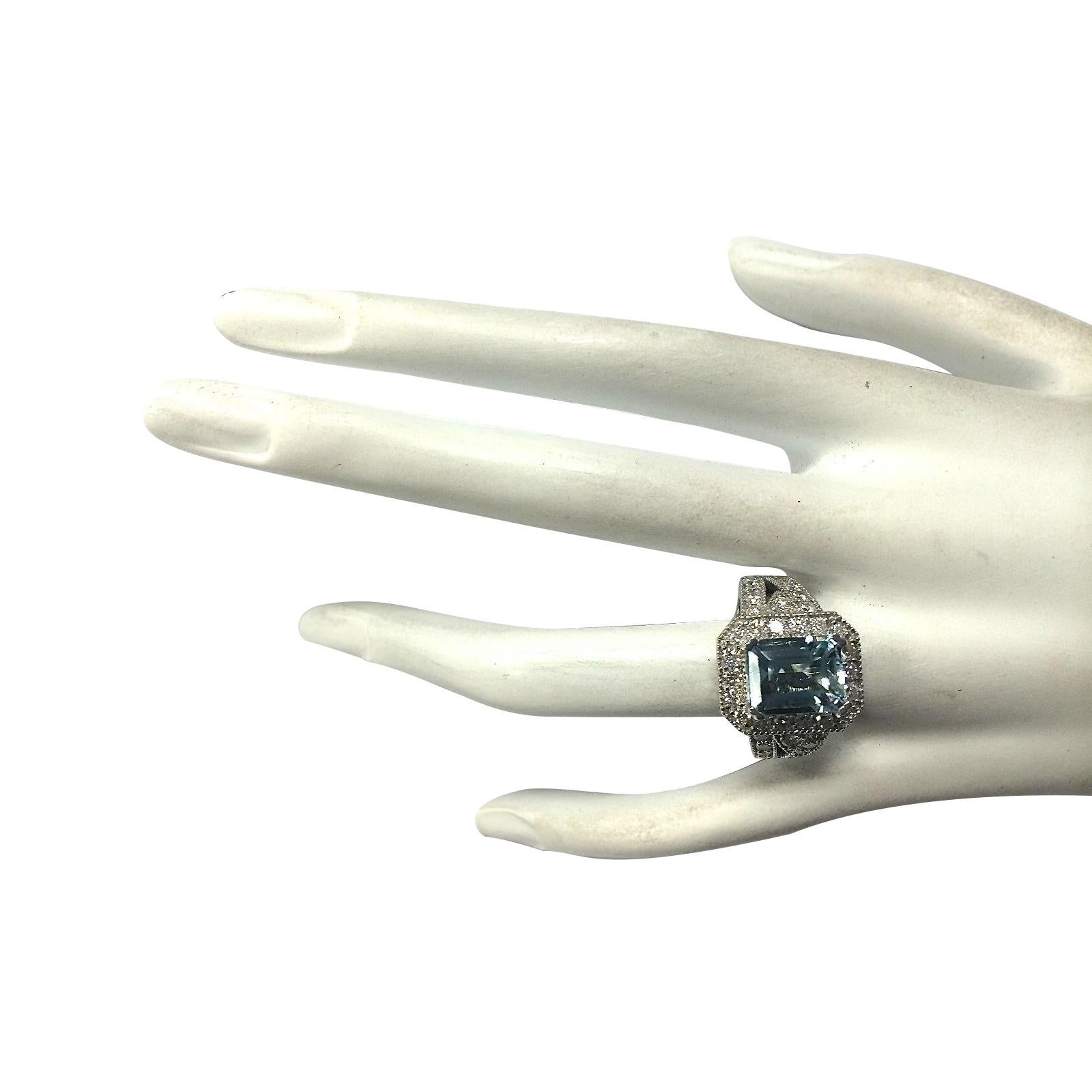 Natural Aquamarine Diamond Ring in 14 Karat White Gold  In New Condition For Sale In Los Angeles, CA