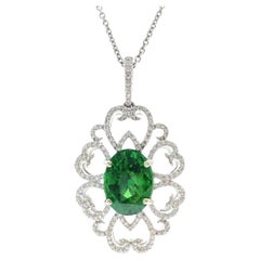 4.67 Carat Oval Green Tsavorite & Diamond Pendant In 14k White Gold