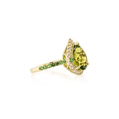 Sunita Nahata Peridot 4.67ct, Fancy Ring in 18KYG with Tsavorite and Diamond.