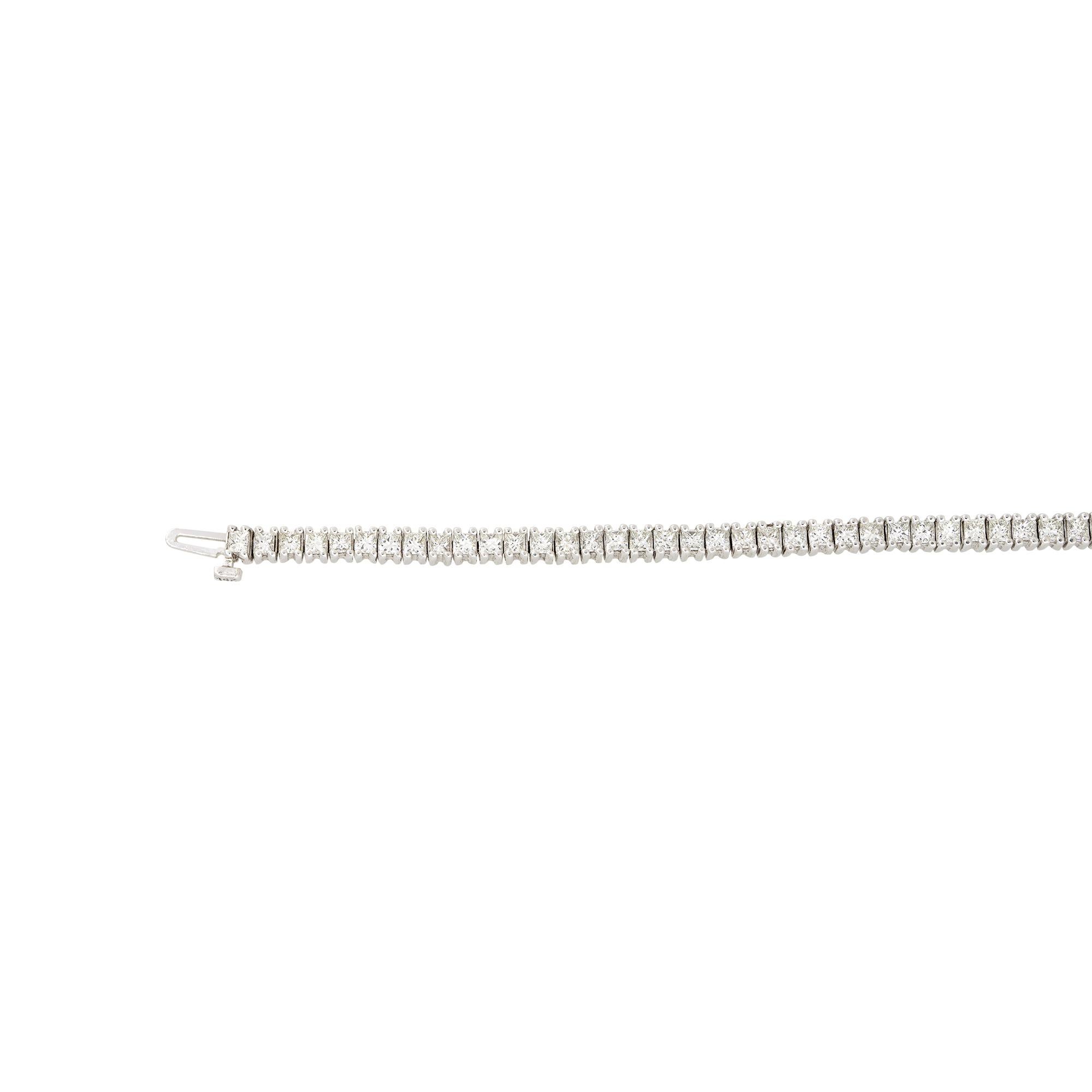 Modern 4.67 Carat Princess Cut Diamond Tennis Bracelet 14 Karat in Stock For Sale