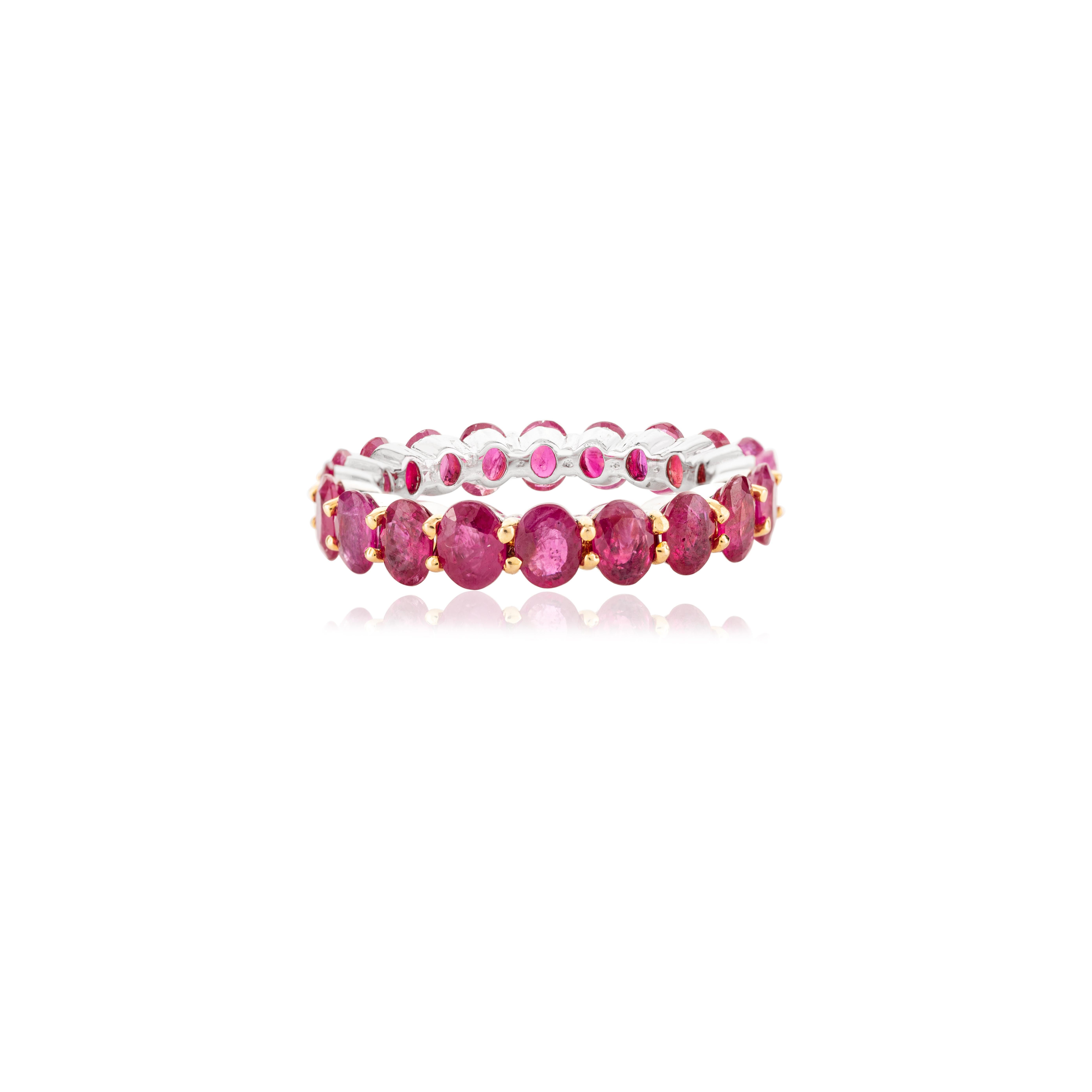 For Sale:  4.67 Carat Ruby Birthstone Eternity Band Ring in 14k Solid White Gold for Her 7